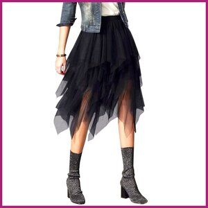 3 Layered Tulle Skirt Asymmetrical Midi Elastic Waist Mesh Tutu